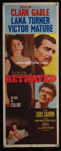 b075 BETRAYED ('54) insert movie poster '54 Gable, Mature, Lana Turner