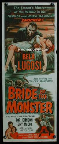 b113 BRIDE OF THE MONSTER insert movie poster '56 Ed Wood, Lugosi