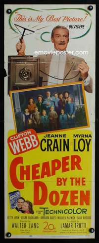 b151 CHEAPER BY THE DOZEN ('50) insert movie poster '50 Clifton Webb, Loy