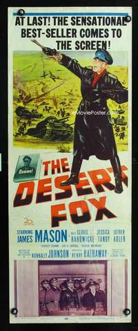 b200 DESERT FOX insert movie poster '51 James Mason, Cedric Hardwicke