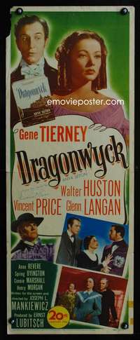 b220 DRAGONWYCK signed insert movie poster '46 Vincent Price, Tierney