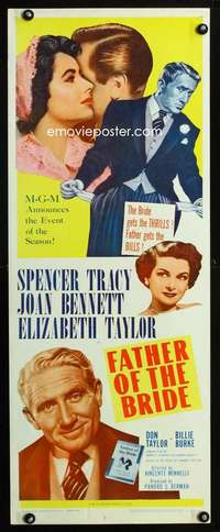 b248 FATHER OF THE BRIDE ('50) insert movie poster R62 Liz Taylor, Tracy