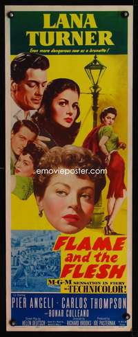b260 FLAME & THE FLESH insert movie poster '54 brunette Lana Turner!