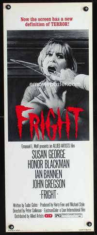 b278 FRIGHT ('71) insert movie poster '71 Susan George English horror!