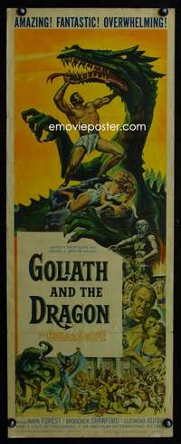 b302 GOLIATH & THE DRAGON insert movie poster '60 cool fantasy art!