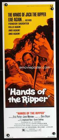 b315 HANDS OF THE RIPPER insert movie poster '72 Hammer horror!