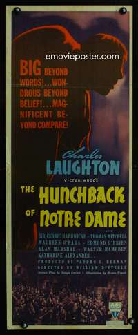 b349 HUNCHBACK OF NOTRE DAME ('39) insert movie poster '39 best Laughton!