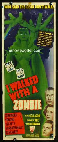 b356 I WALKED WITH A ZOMBIE insert movie poster '43 Val Lewton horror!