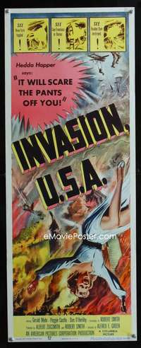 b363 INVASION U.S.A. ('52) insert movie poster '52 Peggie Castle, sci-fi!