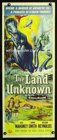 b389 LAND UNKNOWN insert movie poster '57 Ken Sawyer dinosaur art!