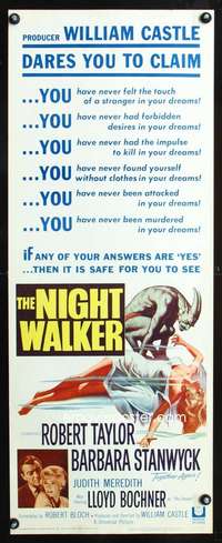 b489 NIGHT WALKER insert movie poster '65 William Castle, Stanwyck