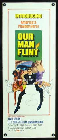 b508 OUR MAN FLINT insert movie poster '66 James Coburn by Bob Peak!