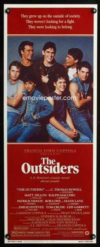 b510 OUTSIDERS ('82) insert movie poster '82 Francis Coppola, S.E. Hinton