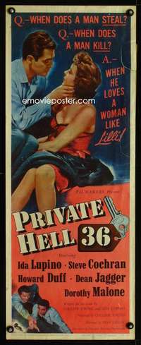 b542 PRIVATE HELL 36 insert movie poster '54 Ida Lupino, Don Siegel