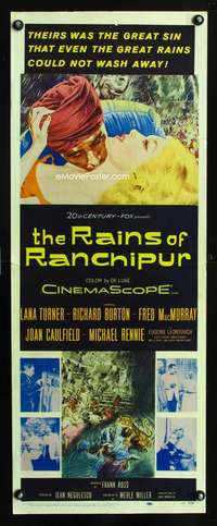 b558 RAINS OF RANCHIPUR insert movie poster '55 Lana Turner, Burton