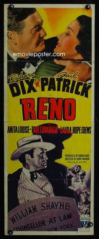b567 RENO insert movie poster '39 Richard Dix, Gail Patrick, gambling!