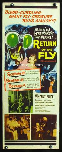 b569 RETURN OF THE FLY insert movie poster '59 Vincent Price, sci-fi!
