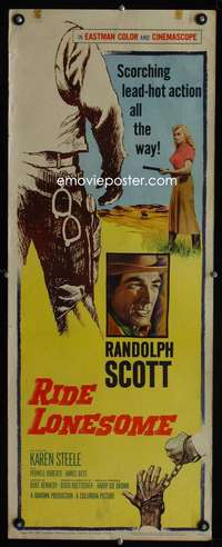 b572 RIDE LONESOME insert movie poster '59 Randolph Scott, Boetticher