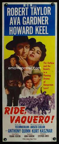 b574 RIDE VAQUERO insert movie poster '53 Robert Taylor, Ava Gardner