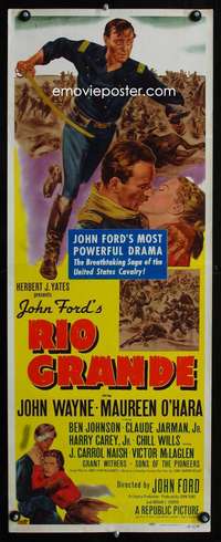 b577 RIO GRANDE ('50) insert movie poster '50 John Wayne, Maureen O'Hara