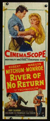 b580 RIVER OF NO RETURN insert movie poster '54Mitchum,Marilyn Monroe