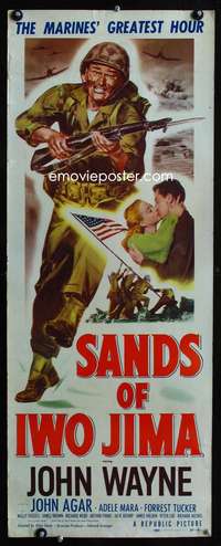 b595 SANDS OF IWO JIMA insert movie poster '50 John Wayne, WWII!