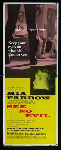 b604 SEE NO EVIL insert movie poster '71 Mia Farrow, blind horror!