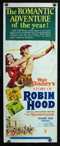 b655 STORY OF ROBIN HOOD insert movie poster '52 Richard Todd, Disney