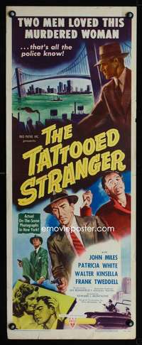 b678 TATTOOED STRANGER insert movie poster '50 John Miles, film noir