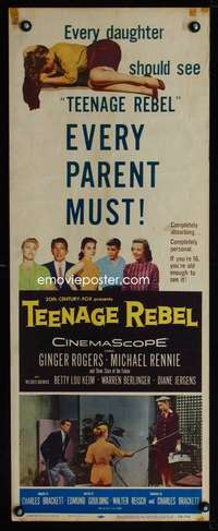 b679 TEENAGE REBEL insert movie poster '56 Ginger Rogers, Rennie