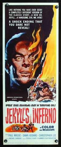b725 TWO FACES OF DR. JEKYLL insert movie poster '60 Jekyll's Inferno!