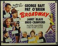 c076 BROADWAY half-sheet movie poster '42 George Raft, Pat O'Brien