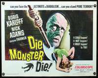 c115 DIE MONSTER DIE half-sheet movie poster '65 Boris Karloff, AIP horror!