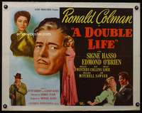 c123 DOUBLE LIFE half-sheet movie poster '47 film noir, Ronald Colman