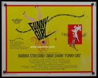 c160 FUNNY GIRL half-sheet movie poster '69 Barbra Streisand, Omar Sharif
