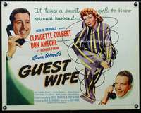 c181 GUEST WIFE style A half-sheet movie poster '45 Colbert, Ameche