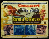 c348 RIVER OF NO RETURN half-sheet movie poster '54 Mitchum, Marilyn Monroe