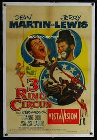 d070 3 RING CIRCUS linen one-sheet movie poster '54 Martin & Jerry Lewis!