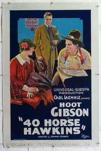 d071 40-HORSE HAWKINS linen one-sheet movie poster '24 cowboy Hoot Gibson!