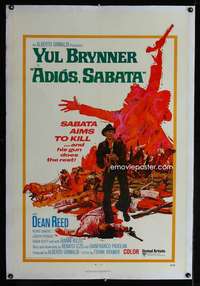 d072 ADIOS SABATA linen one-sheet movie poster '71 Yul Brynner aims to kill!