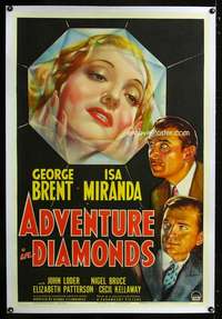 d073 ADVENTURE IN DIAMONDS linen one-sheet movie poster '40 George Brent