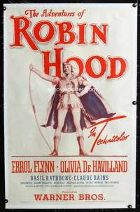 d075 ADVENTURES OF ROBIN HOOD linen one-sheet movie poster R42 Errol Flynn