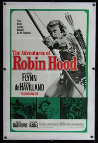 d076 ADVENTURES OF ROBIN HOOD linen one-sheet movie poster R64 Errol Flynn