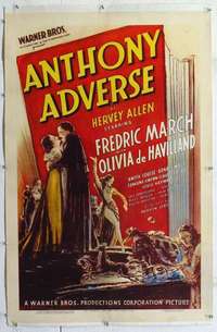 d084 ANTHONY ADVERSE linen one-sheet movie poster '36 March, de Havilland