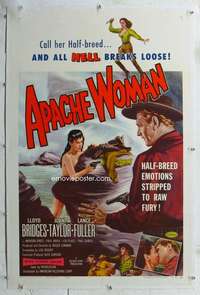 d086 APACHE WOMAN linen one-sheet movie poster '55 mostly naked cowgirl!