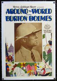 d089 AROUND THE WORLD WITH BURTON HOLMES linen one-sheet movie poster '20s