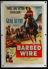 d094 BARBED-WIRE linen one-sheet movie poster '52 Gene Autry & Champion!