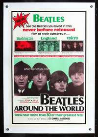 d096 BEATLES AROUND THE WORLD linen one-sheet movie poster '64 John, Paul