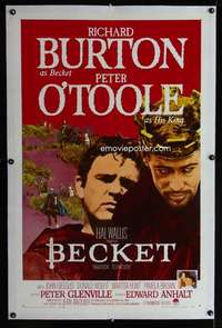 d097 BECKET linen red one-sheet movie poster '64 Richard Burton, O'Toole