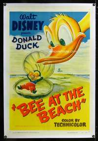 d100 BEE AT THE BEACH linen one-sheet movie poster '50 Disney, Donald Duck!
